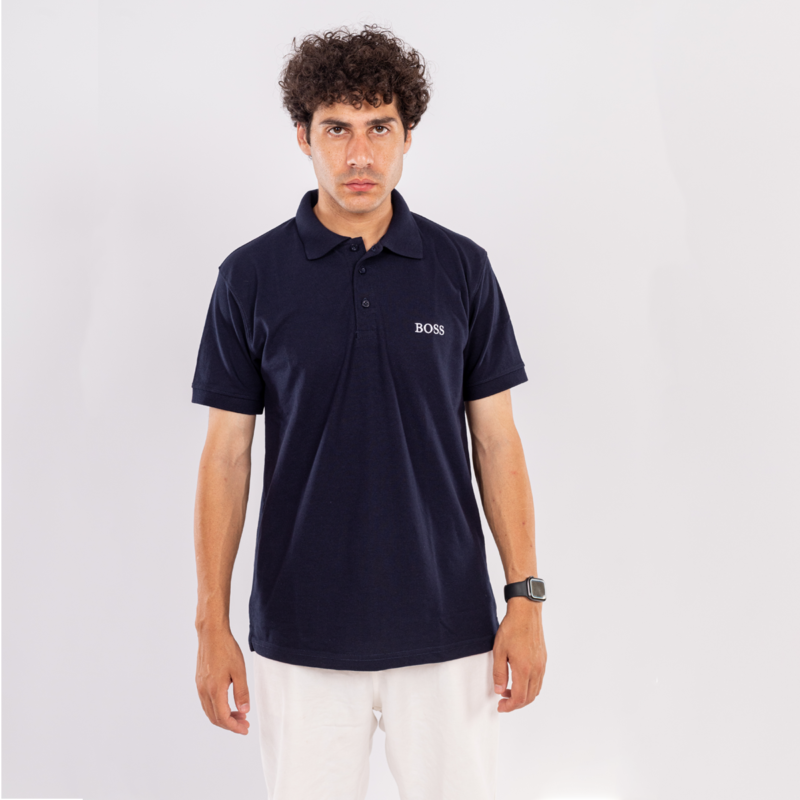 Hugo Boss polo tshirt in cotton piqué NAVY BLUE with logo details - Image 2